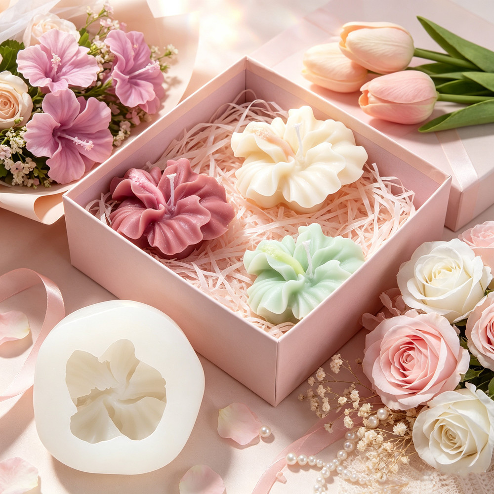 2pcs Hibiscus Flower Candle Mo - Candle Making Kit Diy 评论和价格